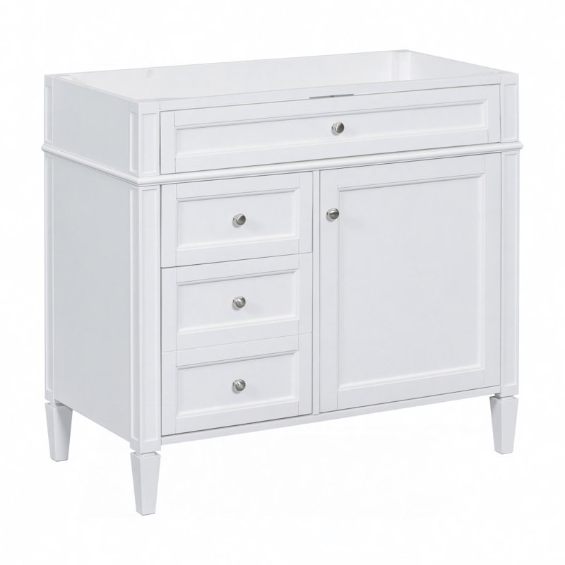 Meuble-lavabo de salle de bain sans lavabo supérieur, armoire de rangement moderne avec 2 tiroirs et un tiroir basculant, structure en bois massif
