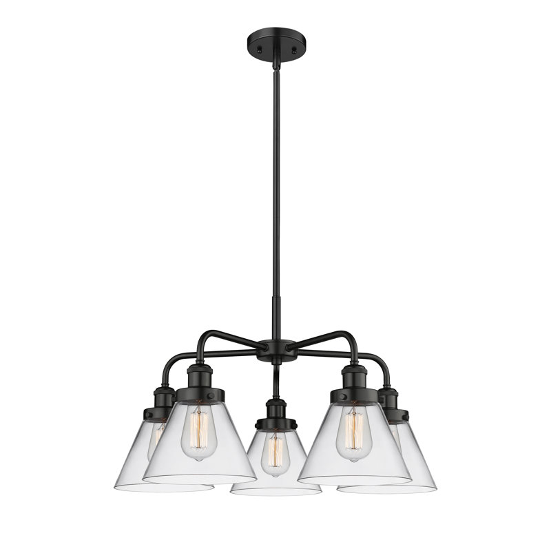 Lustre suspendu 5 lumières Cone, Clair, Noir mat