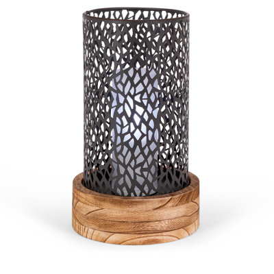 Lanterne cylindrique en métal brun 12,2 po avec base en bois
