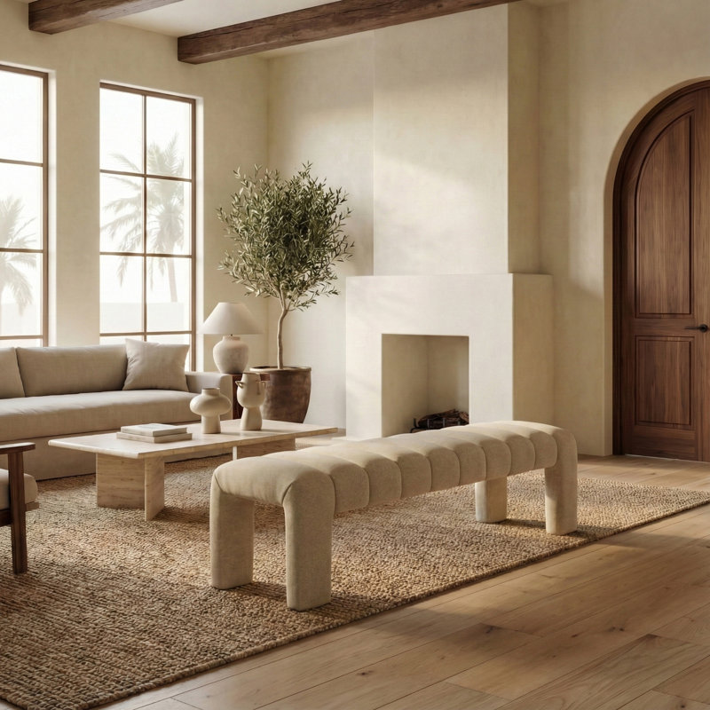 Bellisima Upholstered Bench, Tan Boucle 