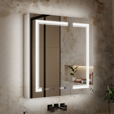 LED Recessed or Surface Frameless Medicine Cabinet with Mirror and USB, Outlet, Magnifying Mirror, Defogger, Adjustable Shelves