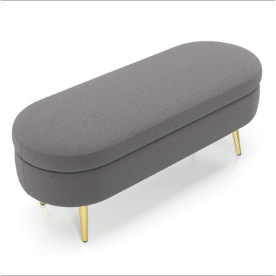 Ottoman Oval Storage Bench, Flannel with Metal Legs-Pink(43.5"x16"x16")