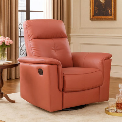 Rem Swivel Glider Manual Reclining Chair, Coral Red Top Grain Leather