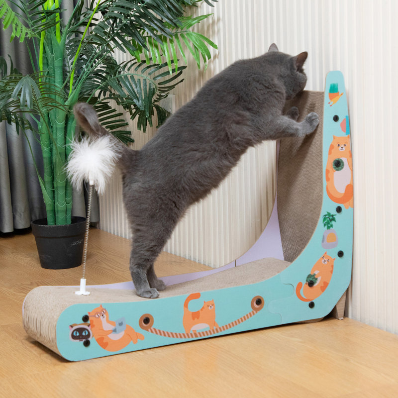 L-shaped Cat Scratcher Double-sided With Spring Toy