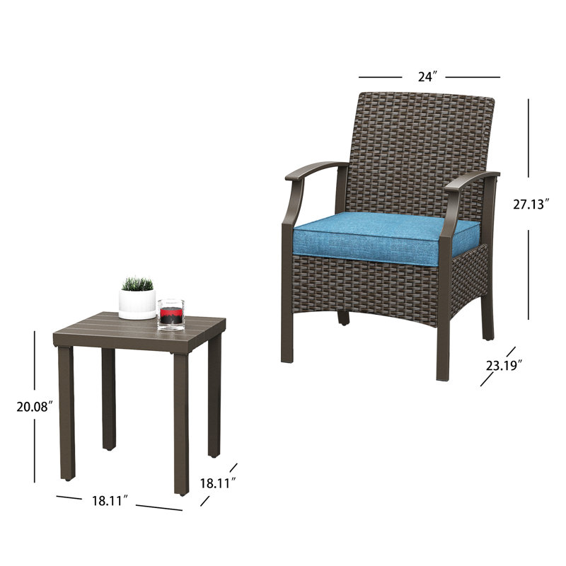 Ensemble de conversation en rotin et osier pour 2 personnes, Structure brun foncé / coussin bleu