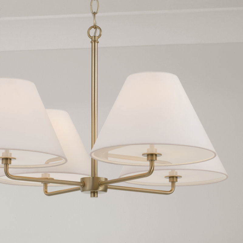 27"W x 15"H 4-Light Chandelier in Matte Brass with White Fabric Shades and Glass Diffusers