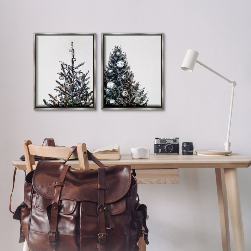 Ensemble de 2 toiles flottantes avec arbre disco, arbre de Noël encadré par Victoria Barnes, H 21 po x l 17 po