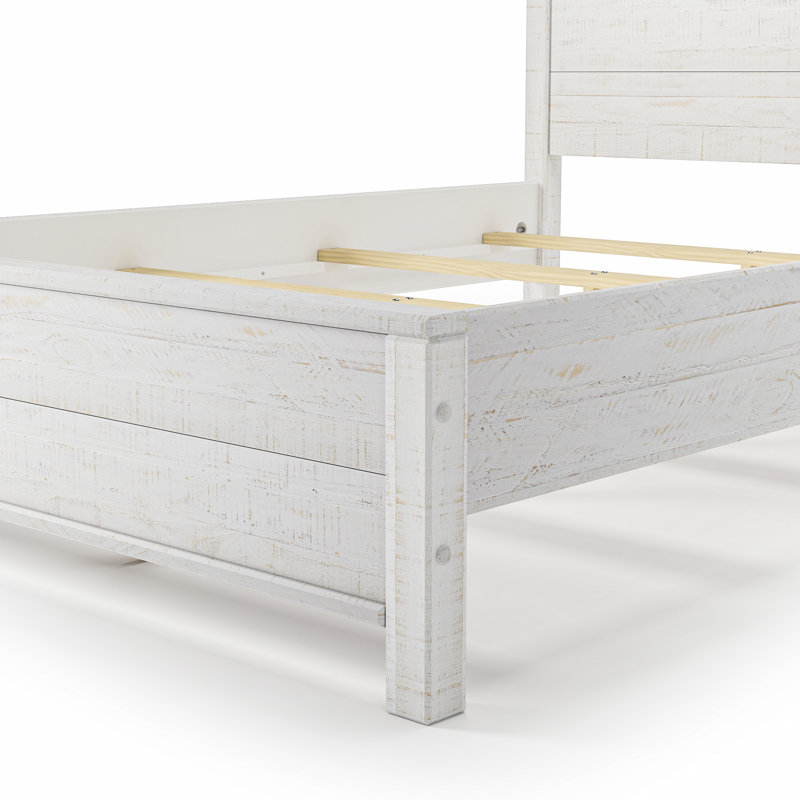 Lit plateforme standard Baja - Double - Finition blanche usée, Blanc vieilli, Double