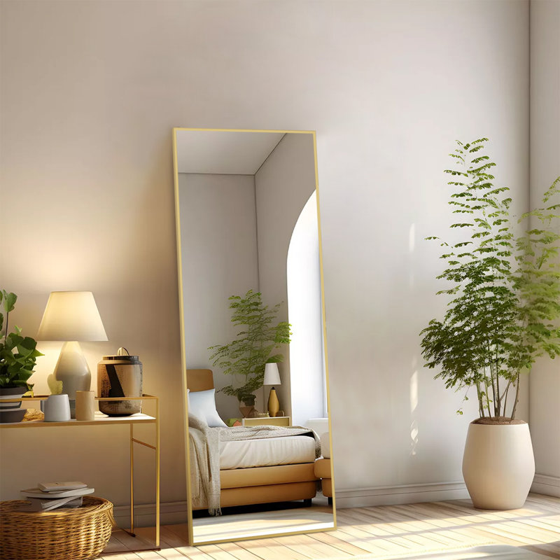 Metal Rectangle Full Length Mirror (Set Of 2), Gold, 59" x 16"