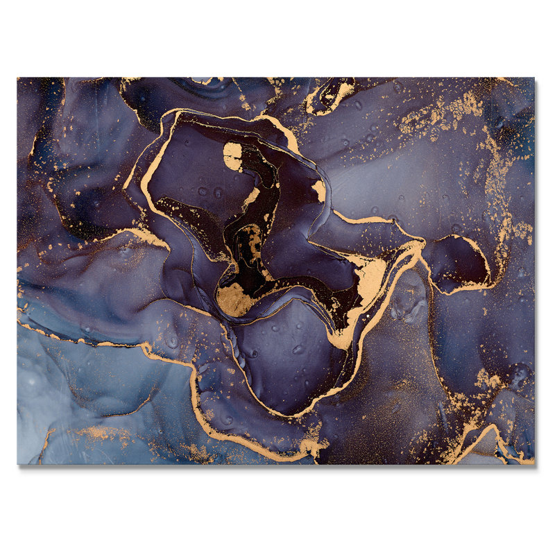 Mauve et or, abstrait fluide de luxe - peinture sur toile, H 12 po x l 20 po x P 1 po, Toile tendue