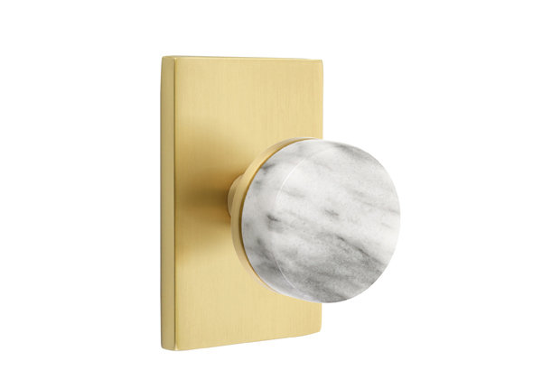 Select Round Knob with Rectangle Rosette, Satin Brass