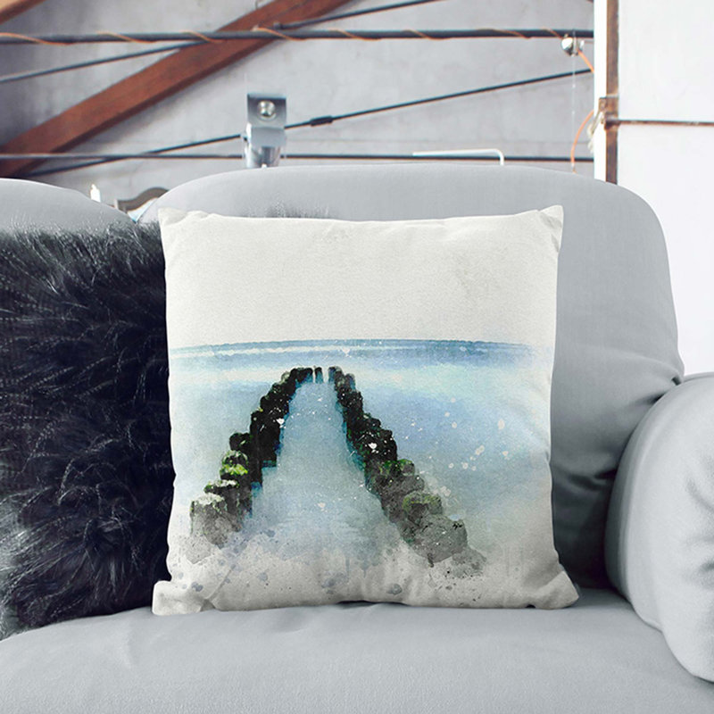 Breakwater In The Baltic Sea In Abstract Square Throw Cushion, 40cm H x 40cm W x 15cm D, Stone