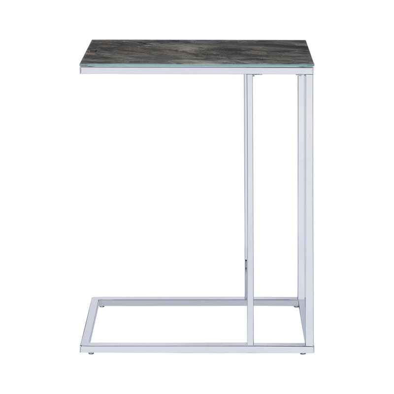 Jara Glass Top End Table, Chrome, White