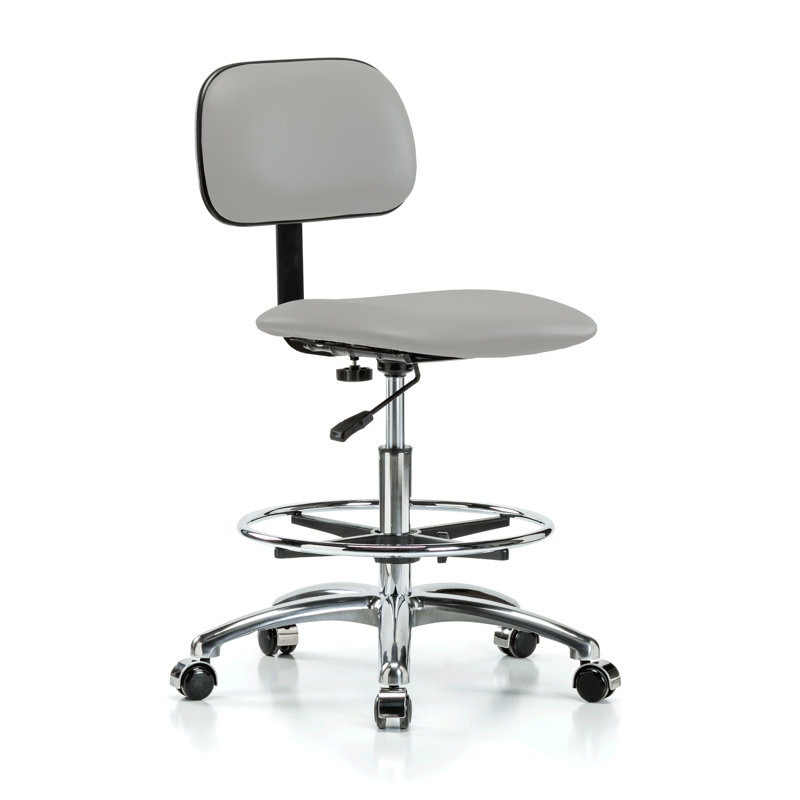 Fauteuil de laboratoire chromé avec dossier réglable et repose-pieds PERCH | Hauteur moyenne du banc: 20 à 27 po, Vinyl gris