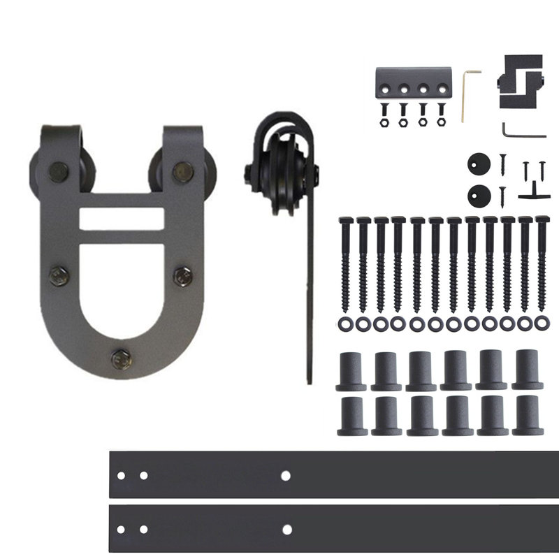 Ensemble de quincaillerie à une porte sans rail de dérivation noir rustique, 192 po