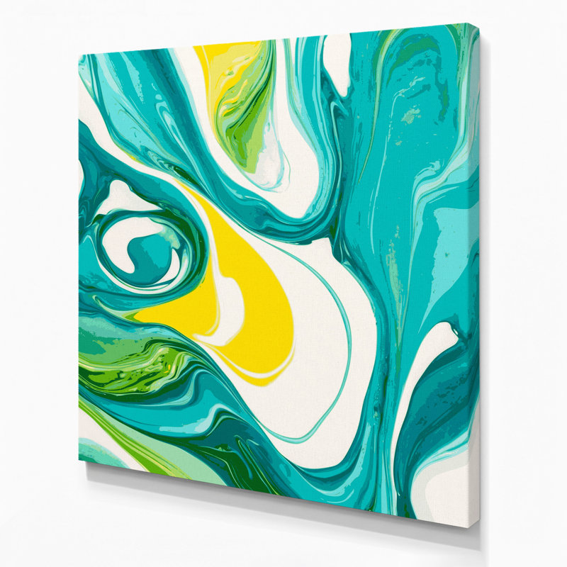 Abstrait art fluide sur toile verte 14, H 8 po x l 8 po