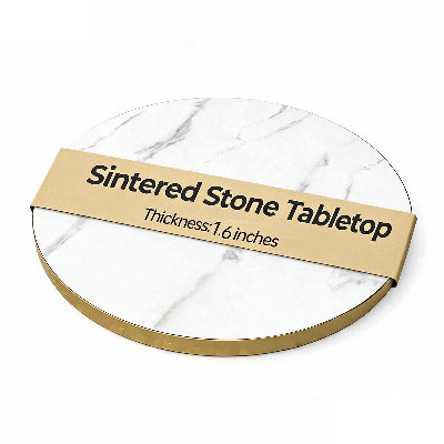30" Round Sintered Stone Tabletop With Metal Edge For Café, Restaurant & Small Spaces (Tabletop Only)