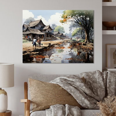Marché vietnamien de campagne I - salon d'art mural en métal du Vietnam