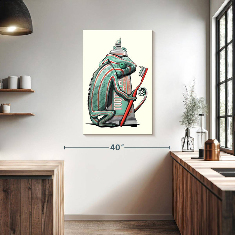 Chameleon Cleaning Teeth, 39" H x 26" W