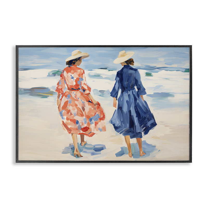 Dames de plage chic, estampe numérique par Sissi et Seb, Giclée encadrée noir minuit, H 16 po x l 24 po