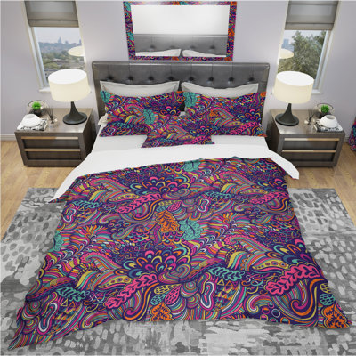 Texture with Abstract Flowers - Eclectic Floral Flower Duvet Cover Set - Microfiber Polyester