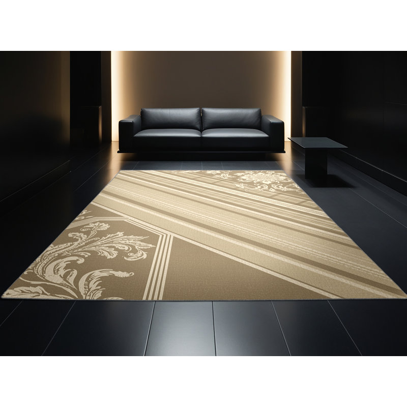 Tapis damassé classique brun et gris lavable à la machine Brentwood, 2 x 5