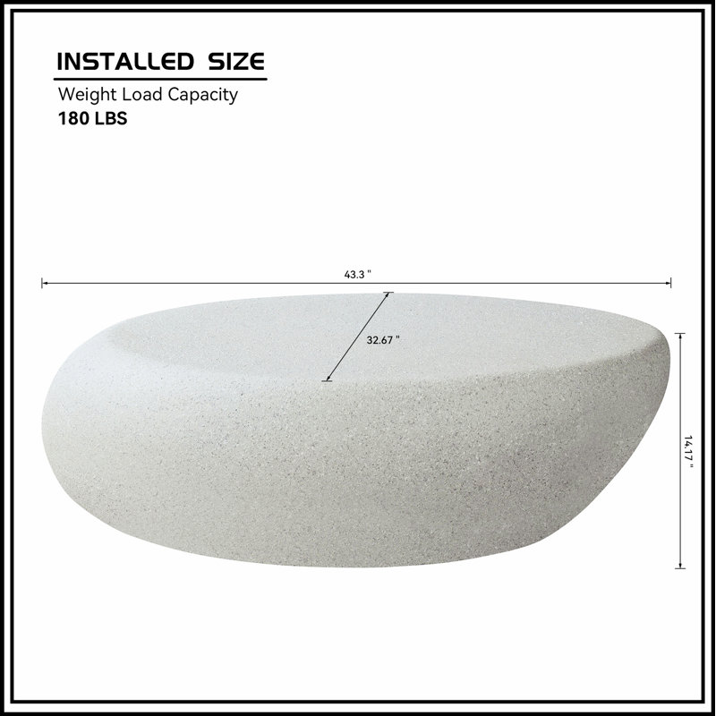 Table basse elliptique en fibre de verre 43,31 po avec finition roche matte unique pour les salons rétro et modernes