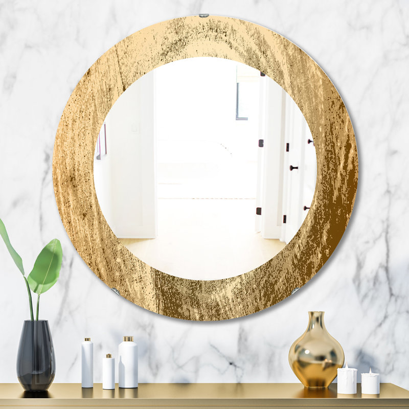 Miroir mural rétro vintage avec anneaux sur une souche bohème et éclectique, H 31,5 po x l po