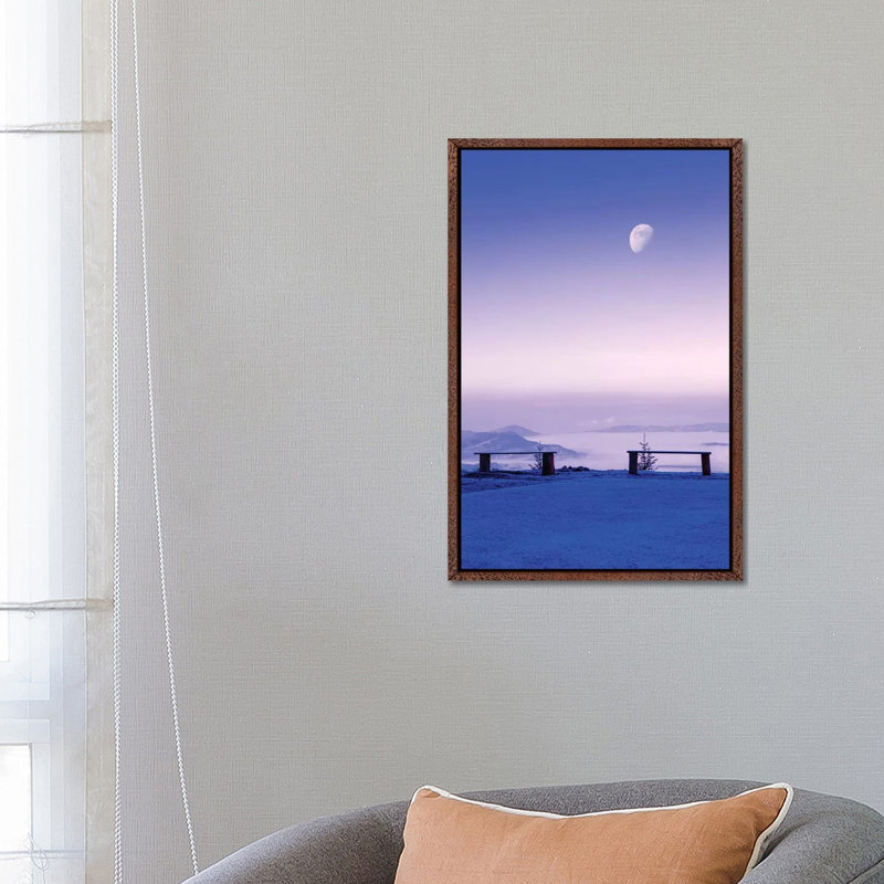 Above The Clouds Under The Moon by Beli - Painting on Canvas, 66.04cm H x 45.72cm W x 3.81cm D, Classic Brown Wood Framed