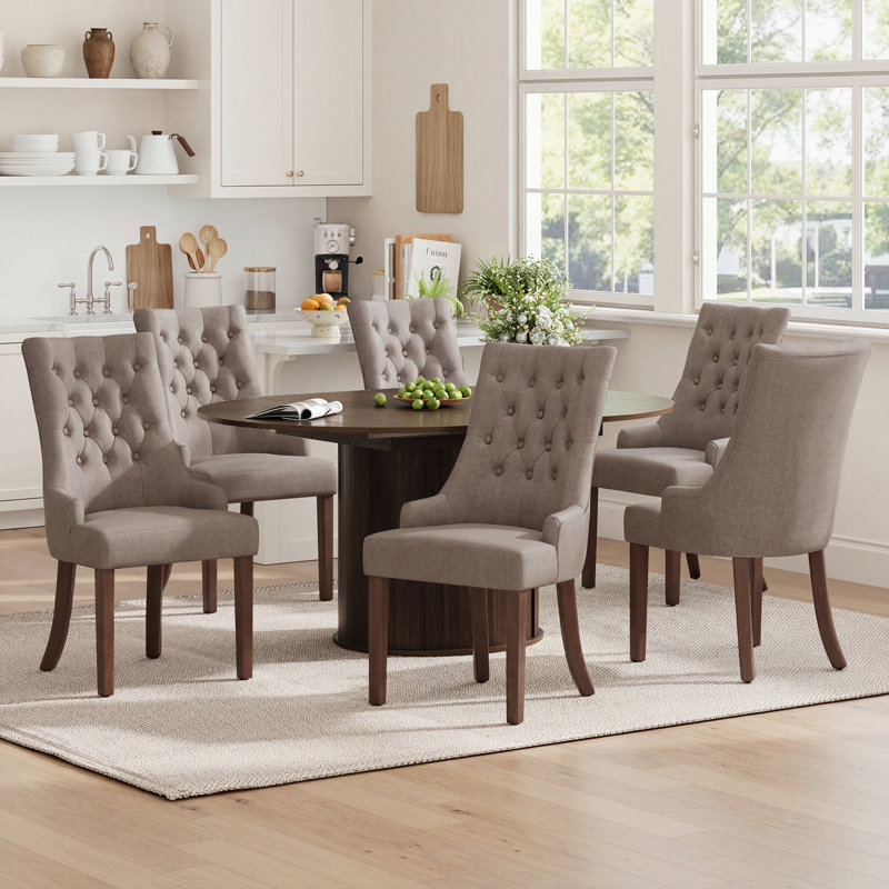 6-Person Dining Table Set, 7 Pieces: Table, 6 Chairs, Camel