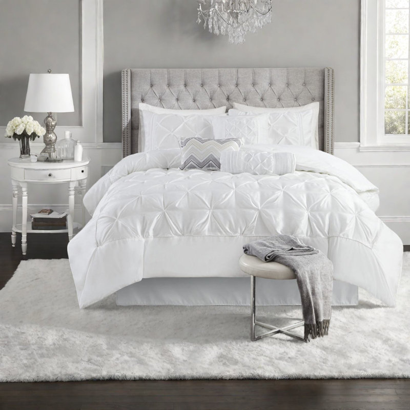 Piece King Bedding Sets, Polyester Tufted Modern White Bedroom Home