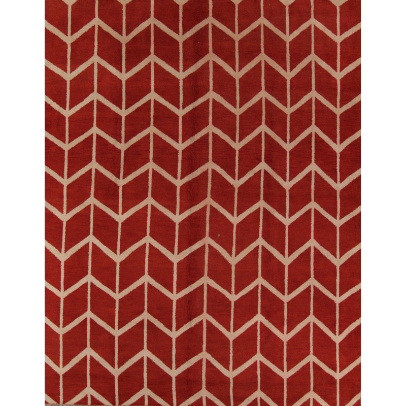 Oriental en treillis one-of-kind-noué la à la main 9'0 po x 0'0" en laine rouge/bourgogne zone de tapis Senac