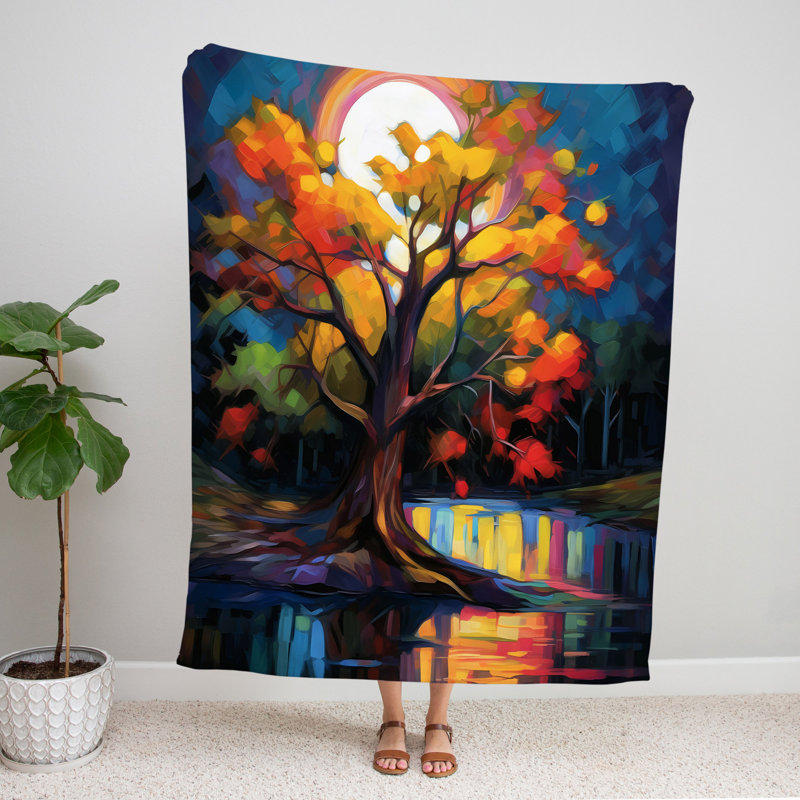 Throw Blanket, 51" W x 60" L, Floral/Abstract, Orange/Blue/Brown