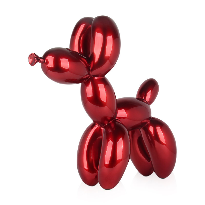 Dog Balloon Large Resin Statue, 62cm H x 64cm W x 23cm D, Red