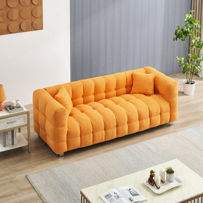 80 pouces pour salon et chambre à coucher orange - molleton, 2 coussins, molleton robuste pour les coussins d'espace, coussin rembourré en éponge solide et structure en bois massif 3