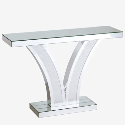 Table de vestibule en forme de V, table d'appoint en miroir, console