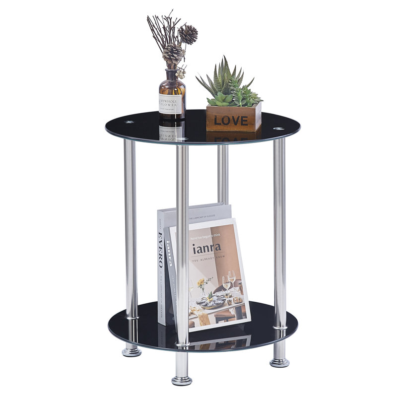 Patsis Glass Top End Table, Silver, Black