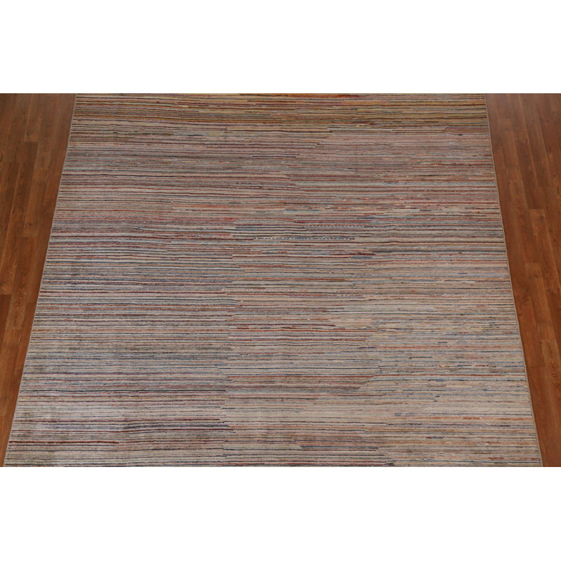 Tapis rectangulaire unique en laine noué à la main 8 pi 3 po x 9 pi 10 po New Age beige / bleu / rouge