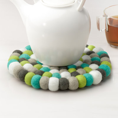 Dessous-de-plat en laine tricoté à la main 8 po MODWOOL (vert, bleu sarcelle et neutre)