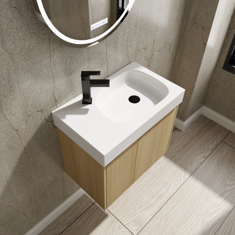 Meuble-lavabo simple avec plateau en résine 23,63 po Cambon, Chêne