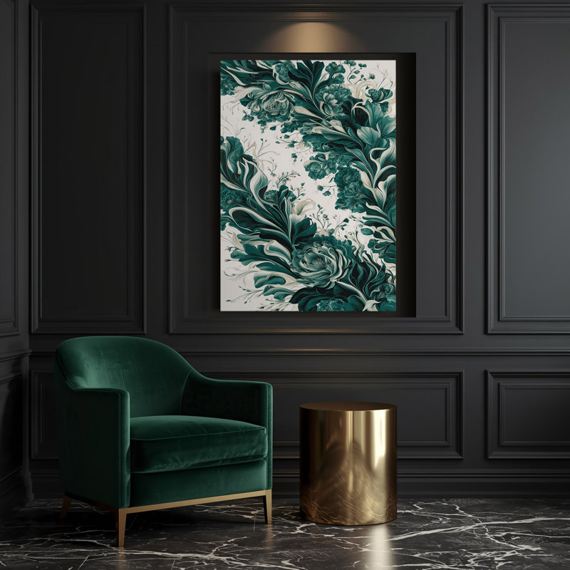 Abstrait floral 12, art mural bleu sur toile, H 24 po x l 20 po