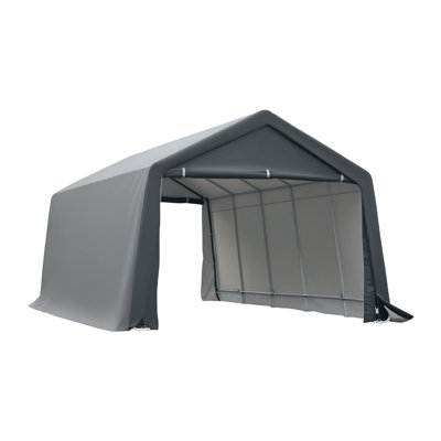 Garage portatif 12 pi x 20 pi Outsunny, tente de rangement robuste, abri de rangement pour patio avec housse en polyéthylène anti-UV et portes à double fermeture à glissière, pour outils de jardin pour motos, gris