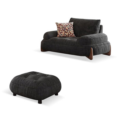 Black Chenille cushion Arm Chair with Ottoman