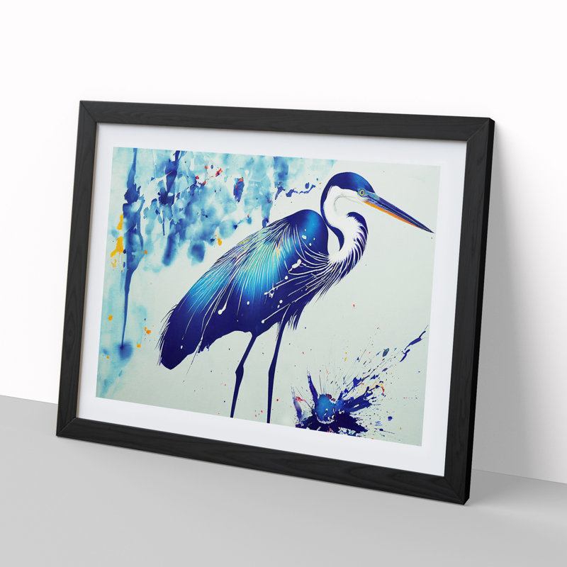 XH1022-8086X Splashed Heron Bird Vol.2 Abstract - Single Picture Frame Print, Black Framed, 46cm H x 64cm W x 2cm D