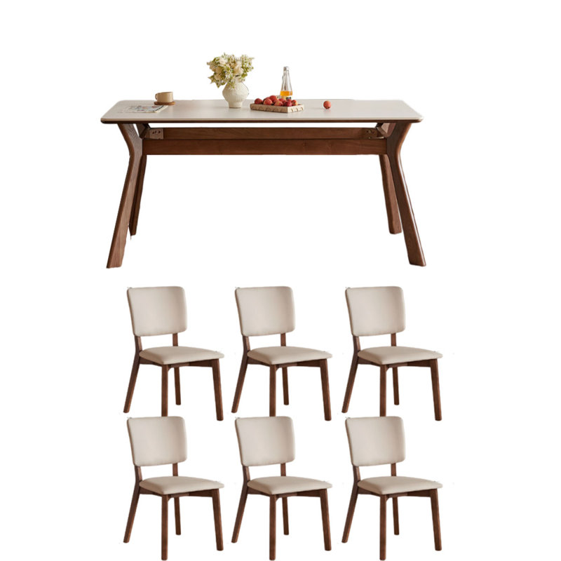 Table de salle à manger Mid-Century en bois massif et ardoise, H 29,5 po x l 55,1 po x P 31,5 po
