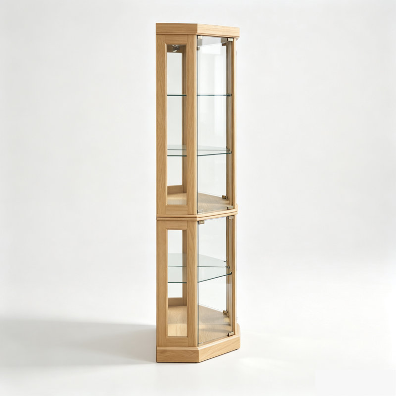 Vitrine d'angle éclairée, Chêne clair
