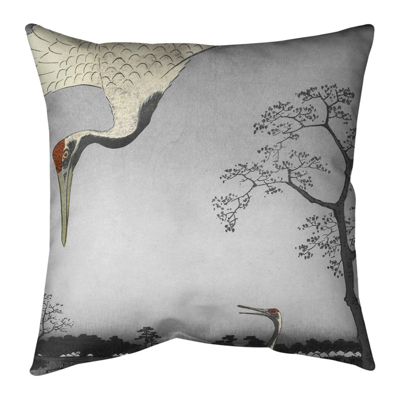 Grue japonaise Utagawa Hiroshige, 20 po X 20 po, Gris, Housse de coussin seulement