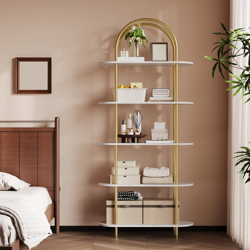 80cm W Iron Shelving Unit, Gold/White