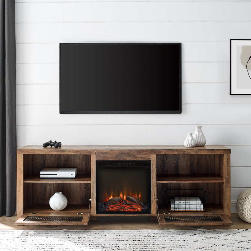 Tansey 70" Media Console with Electric Fireplace, Rustic Oak