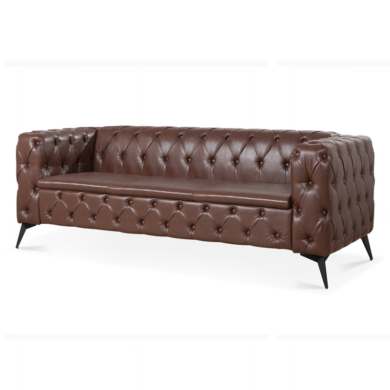 Canapé 3 places à coussin carré amovible de 84,06 po de largeur, Brun
